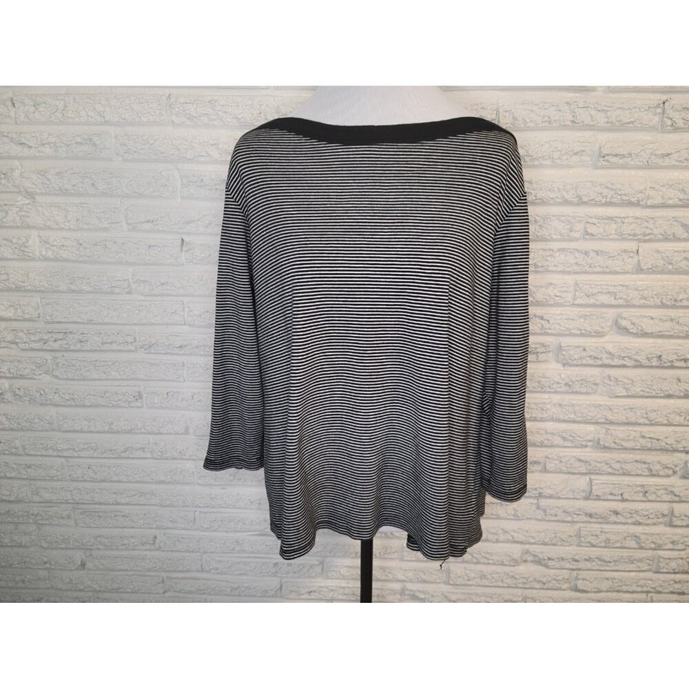 Chaps Womens Top 2X Plus Knit Lace Up Sleeve Stripe Cotton Pullover STR86XE